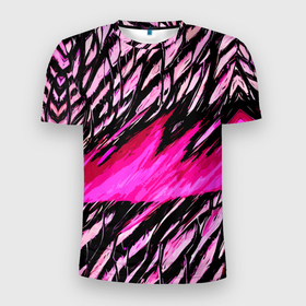 Мужская футболка 3D Slim с принтом Розовая буря в Тюмени, 100% полиэстер с улучшенными характеристиками | приталенный силуэт, круглая горловина, широкие плечи, сужается к линии бедра | 