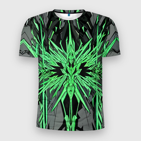 Мужская футболка 3D Slim с принтом Камень и зелёные кристаллы в Екатеринбурге, 100% полиэстер с улучшенными характеристиками | приталенный силуэт, круглая горловина, широкие плечи, сужается к линии бедра | 