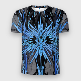 Мужская футболка 3D Slim с принтом Камень и синие кристаллы в Екатеринбурге, 100% полиэстер с улучшенными характеристиками | приталенный силуэт, круглая горловина, широкие плечи, сужается к линии бедра | 