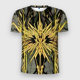 Мужская футболка 3D Slim с принтом Камень и жёлтые кристаллы в Екатеринбурге, 100% полиэстер с улучшенными характеристиками | приталенный силуэт, круглая горловина, широкие плечи, сужается к линии бедра | 