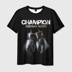 Мужская футболка 3D с принтом Champion siberian Rocky в Екатеринбурге, 100% полиэфир | прямой крой, круглый вырез горловины, длина до линии бедер | 