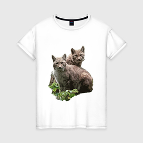 Женская футболка хлопок с принтом Две рыси пиксельные в Санкт-Петербурге, 100% хлопок | прямой крой, круглый вырез горловины, длина до линии бедер, слегка спущенное плечо | 