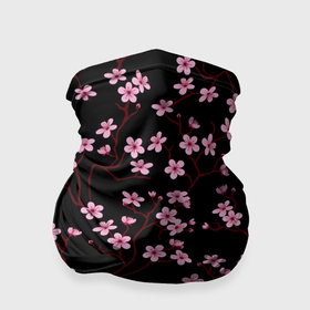 Бандана-труба 3D с принтом Sakura on a black background в Курске, 100% полиэстер, ткань с особыми свойствами — Activecool | плотность 150‒180 г/м2; хорошо тянется, но сохраняет форму | 