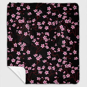 Плед с рукавами с принтом Sakura on a black background в Курске, 100% полиэстер | Закругленные углы, все края обработаны. Ткань не мнется и не растягивается. Размер 170*145 | 