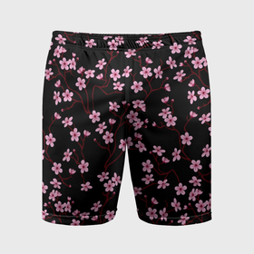 Мужские шорты спортивные с принтом Sakura on a black background в Курске,  |  | 