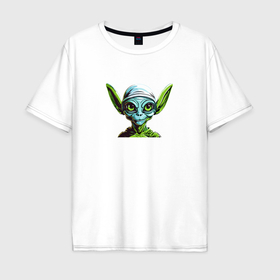 Мужская футболка хлопок Oversize с принтом Зеленый инопланетянин , 100% хлопок | свободный крой, круглый ворот, “спинка” длиннее передней части | 
