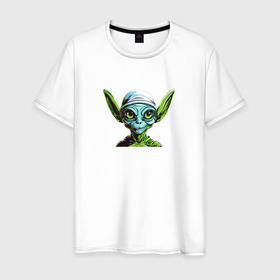 Мужская футболка хлопок с принтом Зеленый инопланетянин , 100% хлопок | прямой крой, круглый вырез горловины, длина до линии бедер, слегка спущенное плечо. | 