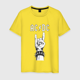 Мужская футболка хлопок с принтом RnR AC DC в Екатеринбурге, 100% хлопок | прямой крой, круглый вырез горловины, длина до линии бедер, слегка спущенное плечо. | 