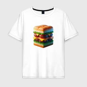Мужская футболка хлопок Oversize с принтом Абстрактный кубический гамбургер в Екатеринбурге, 100% хлопок | свободный крой, круглый ворот, “спинка” длиннее передней части | Тематика изображения на принте: 