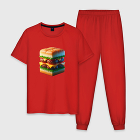 Мужская пижама хлопок с принтом Абстрактный кубический гамбургер в Екатеринбурге, 100% хлопок | брюки и футболка прямого кроя, без карманов, на брюках мягкая резинка на поясе и по низу штанин
 | 