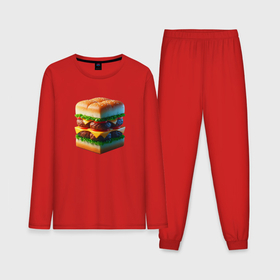 Мужская пижама с лонгсливом хлопок с принтом Абстрактный кубический гамбургер в Курске,  |  | Тематика изображения на принте: 