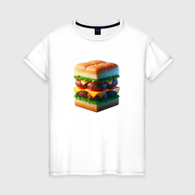 Женская футболка хлопок с принтом Абстрактный кубический гамбургер в Санкт-Петербурге, 100% хлопок | прямой крой, круглый вырез горловины, длина до линии бедер, слегка спущенное плечо | 