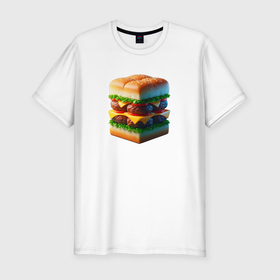 Мужская футболка хлопок Slim с принтом Абстрактный кубический гамбургер в Курске, 92% хлопок, 8% лайкра | приталенный силуэт, круглый вырез ворота, длина до линии бедра, короткий рукав | Тематика изображения на принте: 