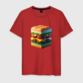 Мужская футболка хлопок с принтом Абстрактный кубический гамбургер в Курске, 100% хлопок | прямой крой, круглый вырез горловины, длина до линии бедер, слегка спущенное плечо. | 