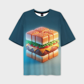 Мужская футболка oversize 3D с принтом Абстрактный гамбургер в форме куба в Курске,  |  | Тематика изображения на принте: 