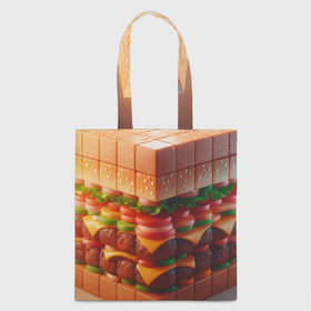 Шоппер 3D с принтом Гамбургер в кубе в Курске, 100% полиэстер | Плотность: 200 г/м2; Размер: 34×35 см; Высота лямок: 30 см | 