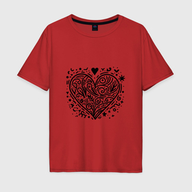 Мужская футболка хлопок Oversize с принтом Декоративная татуировка в форме сердца в Санкт-Петербурге, 100% хлопок | свободный крой, круглый ворот, “спинка” длиннее передней части | 