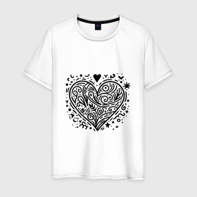 Мужская футболка хлопок с принтом Декоративная татуировка в форме сердца в Санкт-Петербурге, 100% хлопок | прямой крой, круглый вырез горловины, длина до линии бедер, слегка спущенное плечо. | 