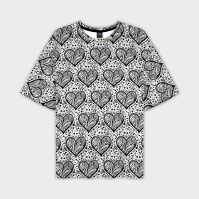 Мужская футболка oversize 3D с принтом Сердце в черно белых узорах в Новосибирске,  |  | 