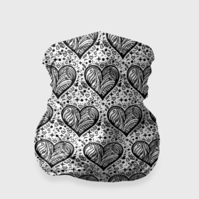 Бандана-труба 3D с принтом Сердце в черно белых узорах в Екатеринбурге, 100% полиэстер, ткань с особыми свойствами — Activecool | плотность 150‒180 г/м2; хорошо тянется, но сохраняет форму | 