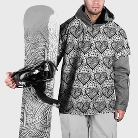 Накидка на куртку 3D с принтом Сердце в черно белых узорах в Санкт-Петербурге, 100% полиэстер |  | Тематика изображения на принте: 