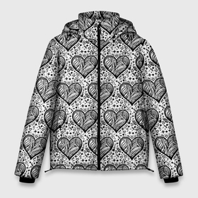 Мужская зимняя куртка 3D с принтом Сердце в черно белых узорах в Санкт-Петербурге, верх — 100% полиэстер; подкладка — 100% полиэстер; утеплитель — 100% полиэстер | длина ниже бедра, свободный силуэт Оверсайз. Есть воротник-стойка, отстегивающийся капюшон и ветрозащитная планка. 

Боковые карманы с листочкой на кнопках и внутренний карман на молнии. | Тематика изображения на принте: 