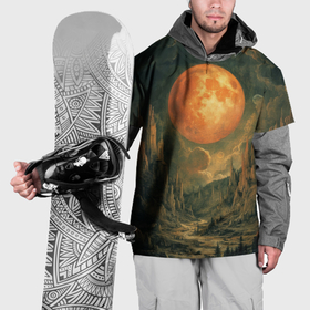 Накидка на куртку 3D с принтом Большая луна на горами в Кировске, 100% полиэстер |  | 