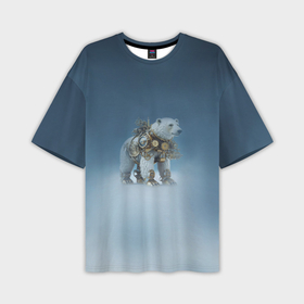 Мужская футболка oversize 3D с принтом Белый северный медведь в стиле стимпанк в Санкт-Петербурге,  |  | 