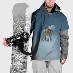 Накидка на куртку 3D с принтом Белый северный медведь в стиле стимпанк в Белгороде, 100% полиэстер |  | 