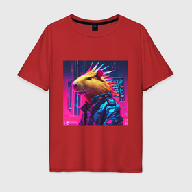 Мужская футболка хлопок Oversize с принтом Рок панк капибара дракон с ирокезом в Екатеринбурге, 100% хлопок | свободный крой, круглый ворот, “спинка” длиннее передней части | 