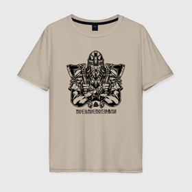 Мужская футболка хлопок Oversize с принтом Воин язычник с топорами в Петрозаводске, 100% хлопок | свободный крой, круглый ворот, “спинка” длиннее передней части | 