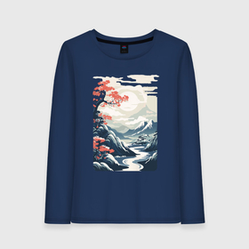 Женский лонгслив хлопок с принтом Горный пейзаж в японском стиле в Курске, 100% хлопок |  | 