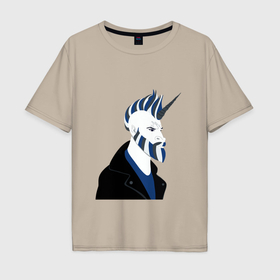 Мужская футболка хлопок Oversize с принтом Брутальный единорог хипстер в Курске, 100% хлопок | свободный крой, круглый ворот, “спинка” длиннее передней части | Тематика изображения на принте: 
