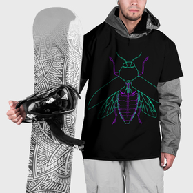 Накидка на куртку 3D с принтом Chrysobothris жук неон чёрный в Санкт-Петербурге, 100% полиэстер |  | 