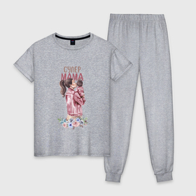 Женская пижама хлопок с принтом Материнская любовь в Санкт-Петербурге, 100% хлопок | брюки и футболка прямого кроя, без карманов, на брюках мягкая резинка на поясе и по низу штанин | 