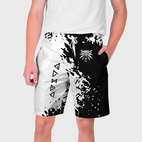 Мужские шорты 3D с принтом The Witcher game краски в Новосибирске,  полиэстер 100% | прямой крой, два кармана без застежек по бокам. Мягкая трикотажная резинка на поясе, внутри которой широкие завязки. Длина чуть выше колен | Тематика изображения на принте: 