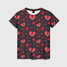 Женская футболка 3D с принтом Готичные сердечки в Кировске, 100% полиэфир ( синтетическое хлопкоподобное полотно) | прямой крой, круглый вырез горловины, длина до линии бедер | 