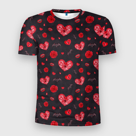 Мужская футболка 3D Slim с принтом Готичные сердечки в Кировске, 100% полиэстер с улучшенными характеристиками | приталенный силуэт, круглая горловина, широкие плечи, сужается к линии бедра | 