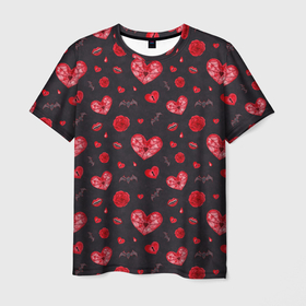 Мужская футболка 3D с принтом Готичные сердечки в Новосибирске, 100% полиэфир | прямой крой, круглый вырез горловины, длина до линии бедер | Тематика изображения на принте: 