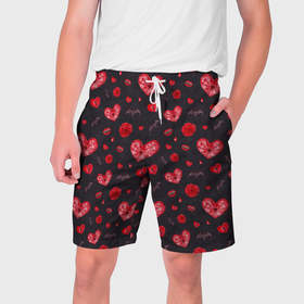Мужские шорты 3D с принтом Готичные сердечки в Тюмени,  полиэстер 100% | прямой крой, два кармана без застежек по бокам. Мягкая трикотажная резинка на поясе, внутри которой широкие завязки. Длина чуть выше колен | 