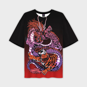 Мужская футболка oversize 3D с принтом Дракон и тигр в год дракона в Курске,  |  | Тематика изображения на принте: 