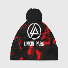 Шапка 3D c помпоном с принтом Linkin park краски текстуры в Екатеринбурге, 100% полиэстер | универсальный размер, печать по всей поверхности изделия | 