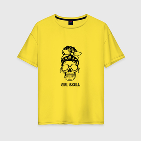 Женская футболка хлопок Oversize с принтом Череп девушки gerl skull , 100% хлопок | свободный крой, круглый ворот, спущенный рукав, длина до линии бедер
 | 