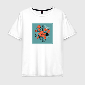 Мужская футболка хлопок Oversize с принтом Цветы в букете в Санкт-Петербурге, 100% хлопок | свободный крой, круглый ворот, “спинка” длиннее передней части | 