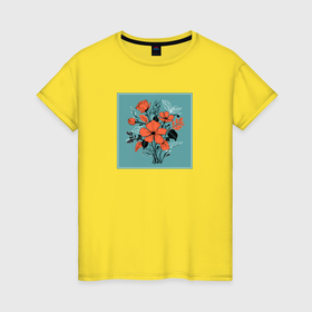 Женская футболка хлопок с принтом Цветы в букете в Белгороде, 100% хлопок | прямой крой, круглый вырез горловины, длина до линии бедер, слегка спущенное плечо | 