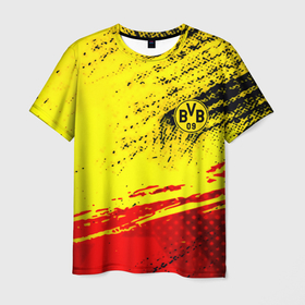 Мужская футболка 3D с принтом Borussia color краски спорт , 100% полиэфир | прямой крой, круглый вырез горловины, длина до линии бедер | 