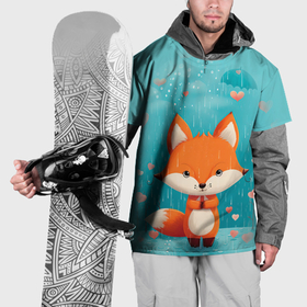 Накидка на куртку 3D с принтом Лисичка под дождем из сердечек в Кировске, 100% полиэстер |  | 