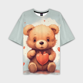 Мужская футболка oversize 3D с принтом Медвежонок с сердечком 14 февраля в Тюмени,  |  | 