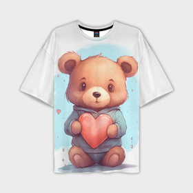Мужская футболка oversize 3D с принтом Плюшевый мишка держит сердечко в Кировске,  |  | 