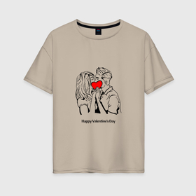 Женская футболка хлопок Oversize с принтом Сердце друг другу happy valentines day , 100% хлопок | свободный крой, круглый ворот, спущенный рукав, длина до линии бедер
 | 